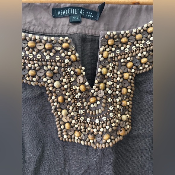 Lafayette 148 brown linen beaded neck line long sleeve plus size 20 - Picture 2 of 11
